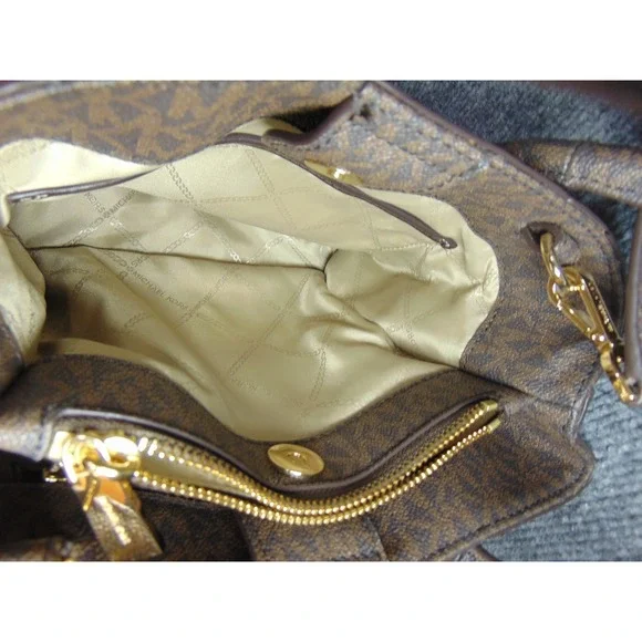 Michael Kors Mercer Small Satchel Bag Brown Monogram Pebble Leather - Picture 6 of 16